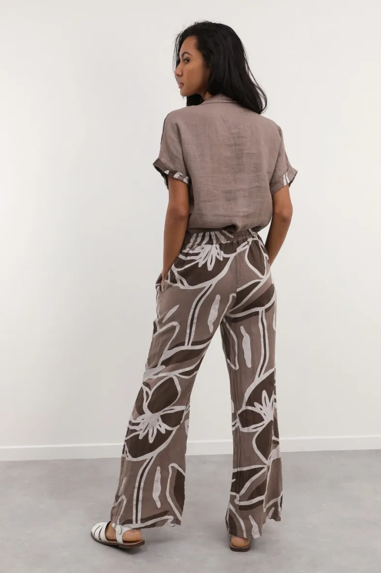 BEDRUCKTE HOSE MIT ELASTISCHEN BUNDTASCHEN 100 % LEINEN