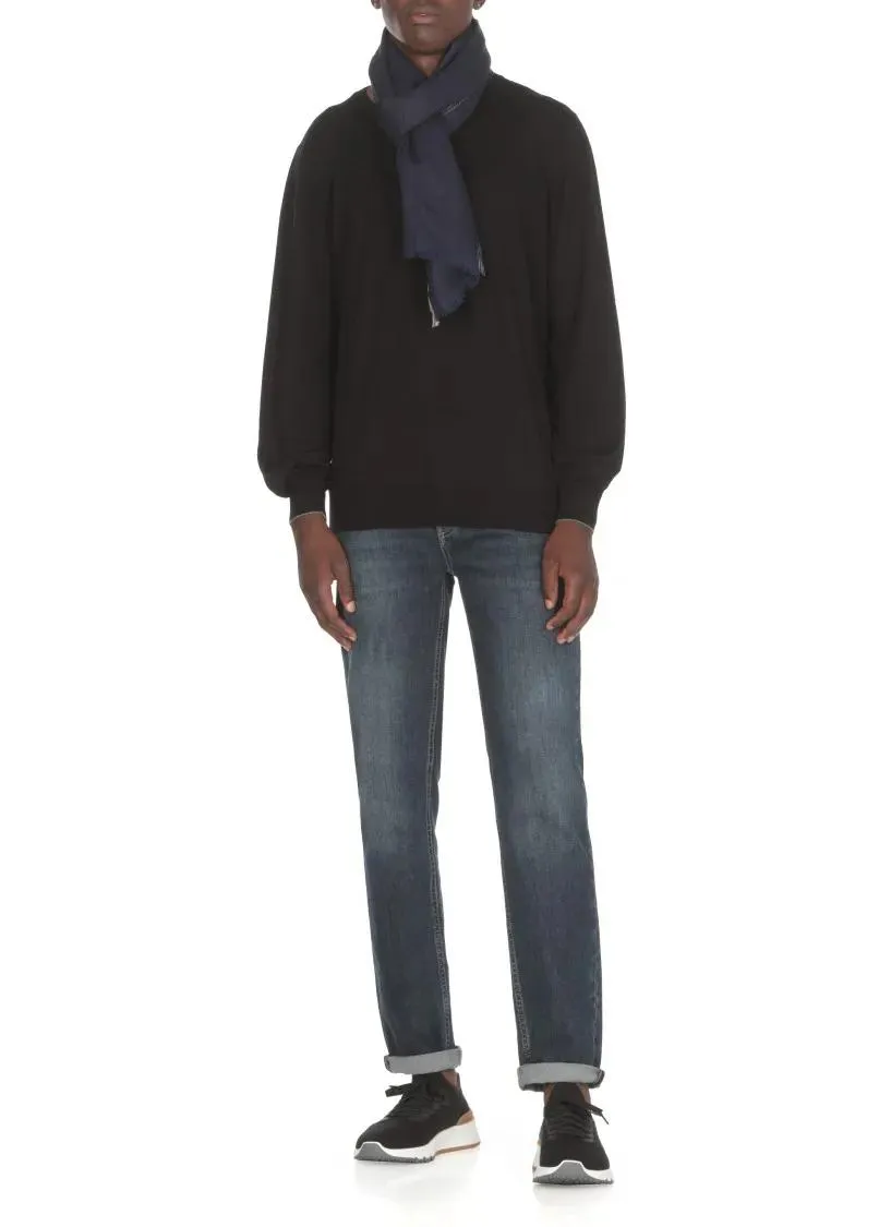   Brunello Cucinelli  Blue Cashmere And Wool Scarf Blue  Leichter Schal 