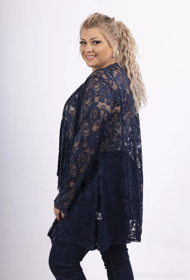 Cardigan aus Spitze mit Wasserfallkragen