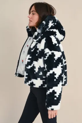 Faux Fur Jacke NOELLE in Navy/Weiß