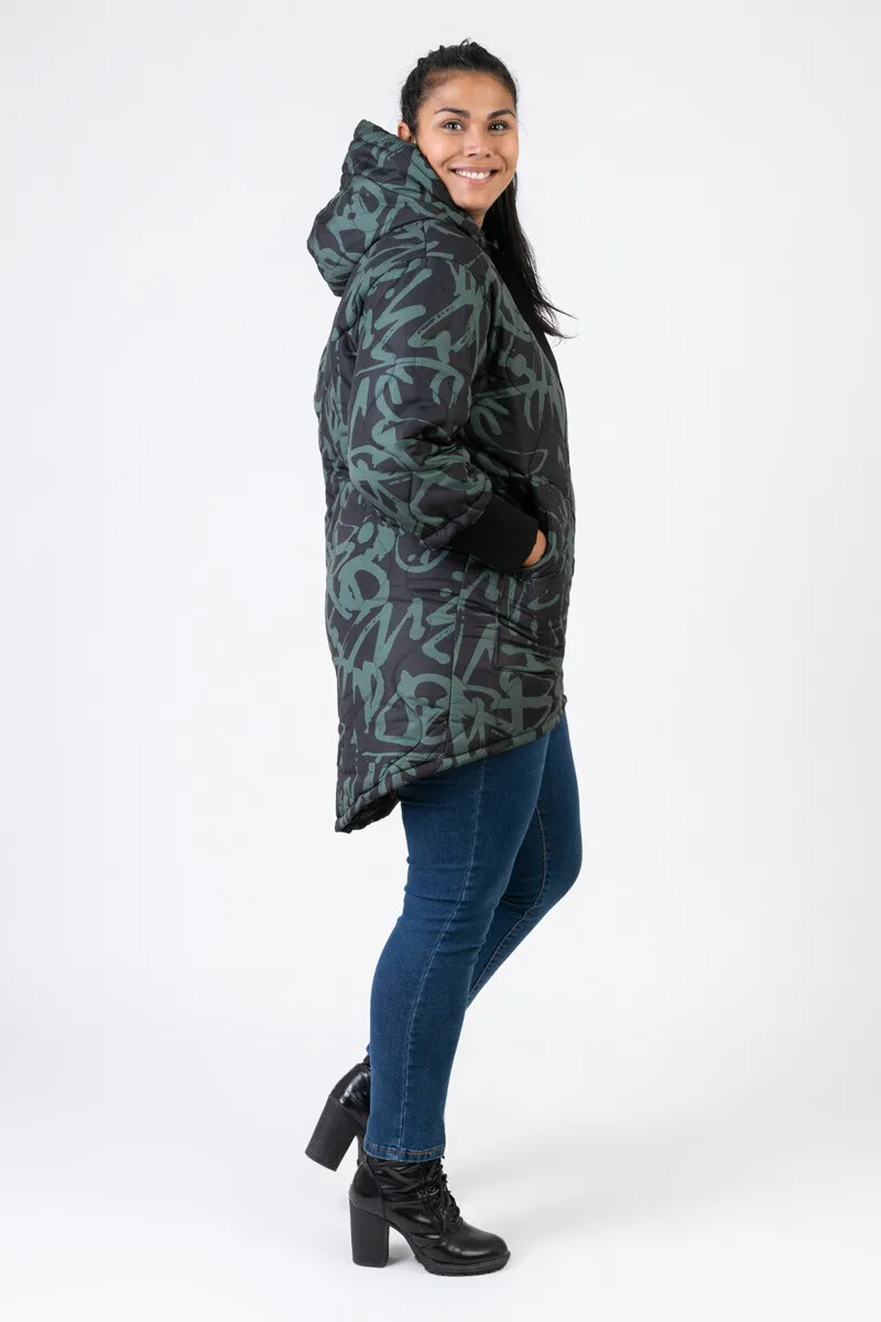 Khaki bedruckte Daunenjacke (C6628)