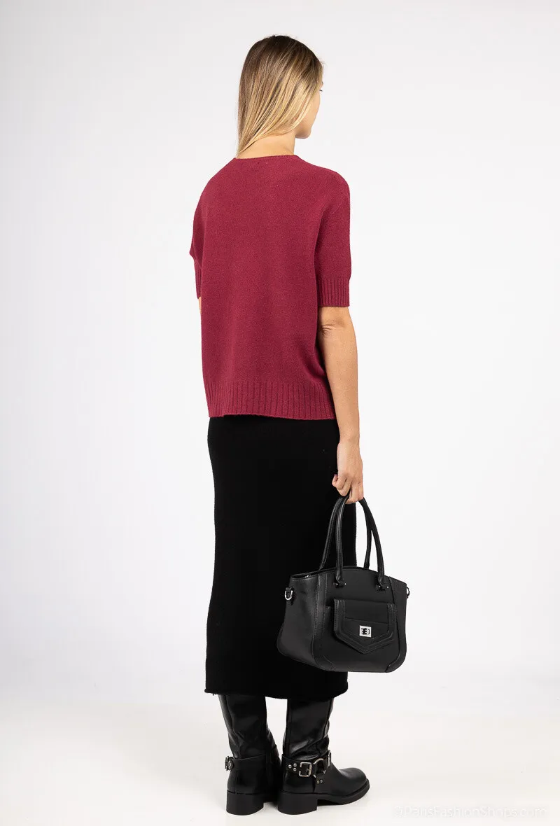 Kurzärmliger, nahtloser Pullover mit V-Ausschnitt