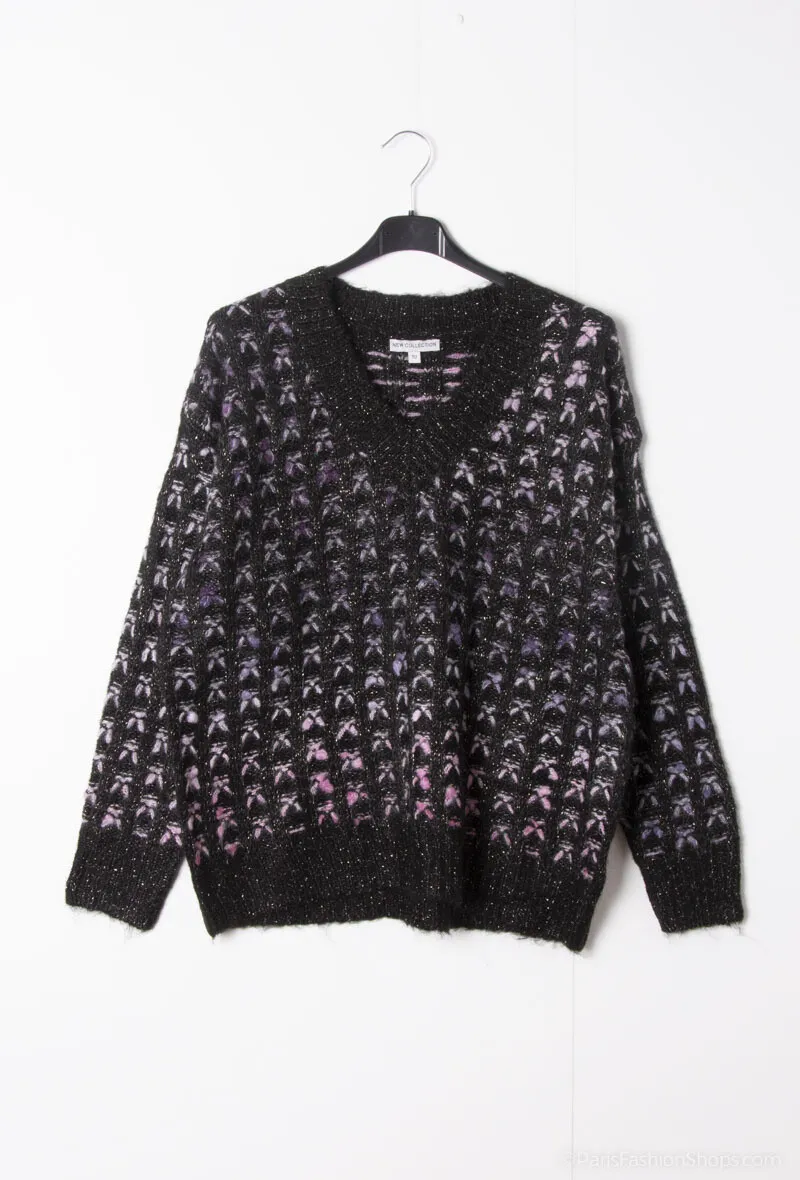 Mehrschichtiger Pullover mit V-Ausschnitt und Wolle