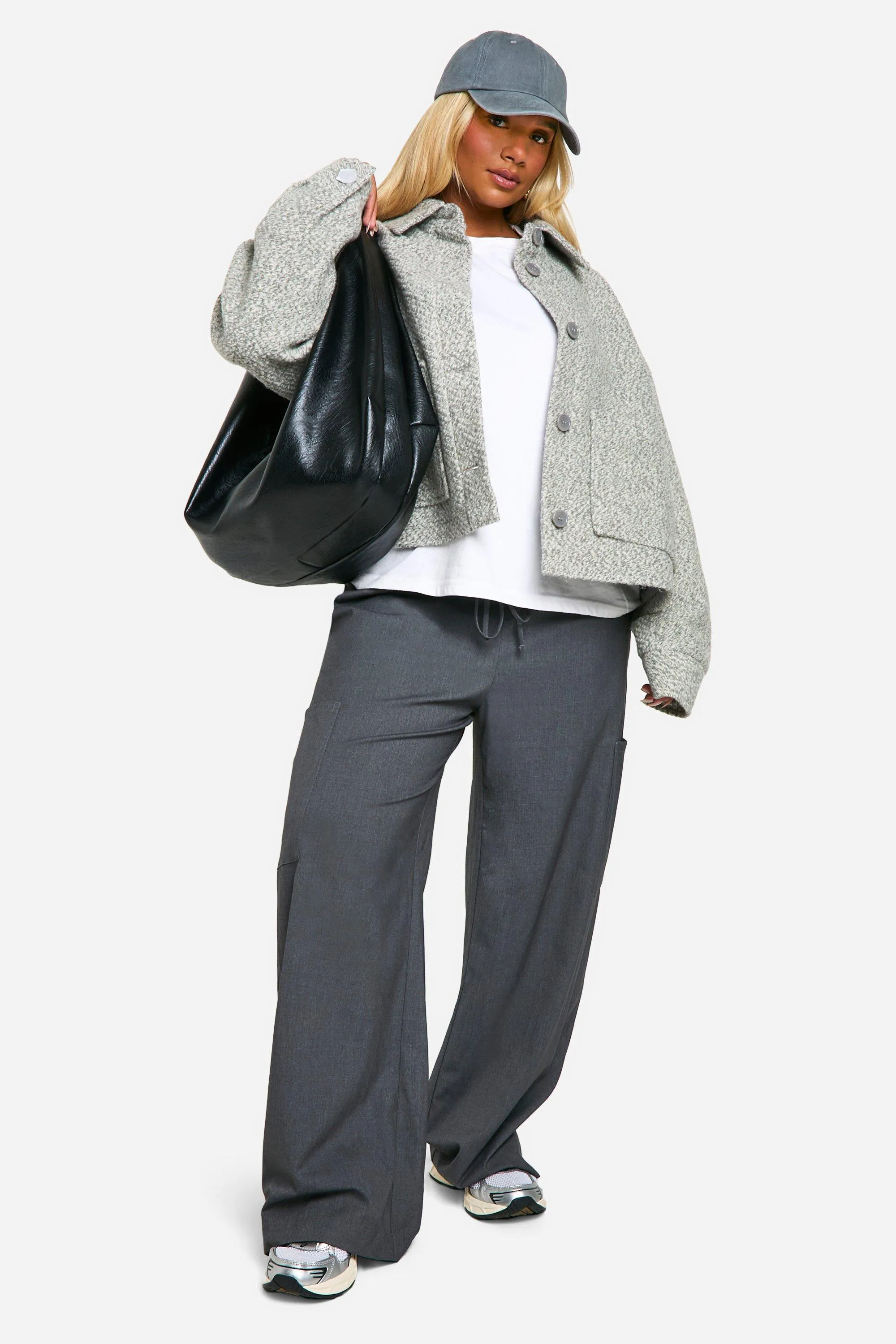 Plus Bouclee-Jacke in Wolloptik mit Kragen