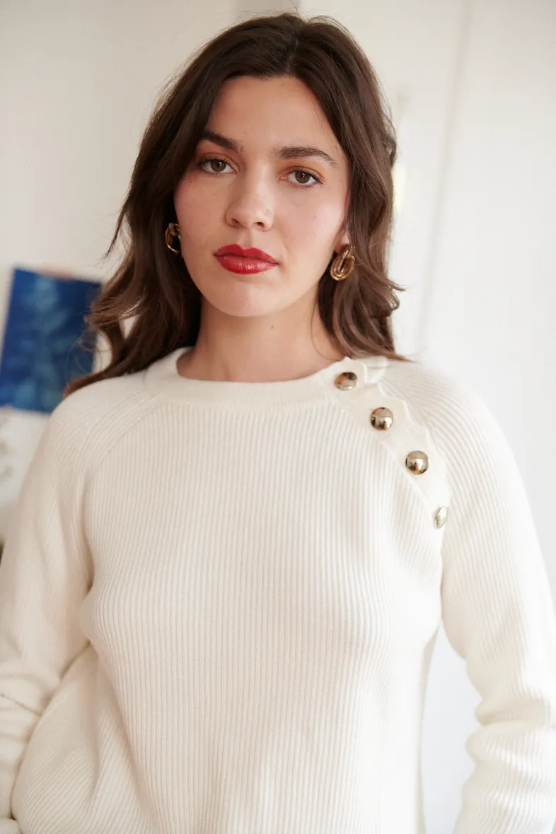 Pullover aus Wolle und Baumwolle mit Festonkanten