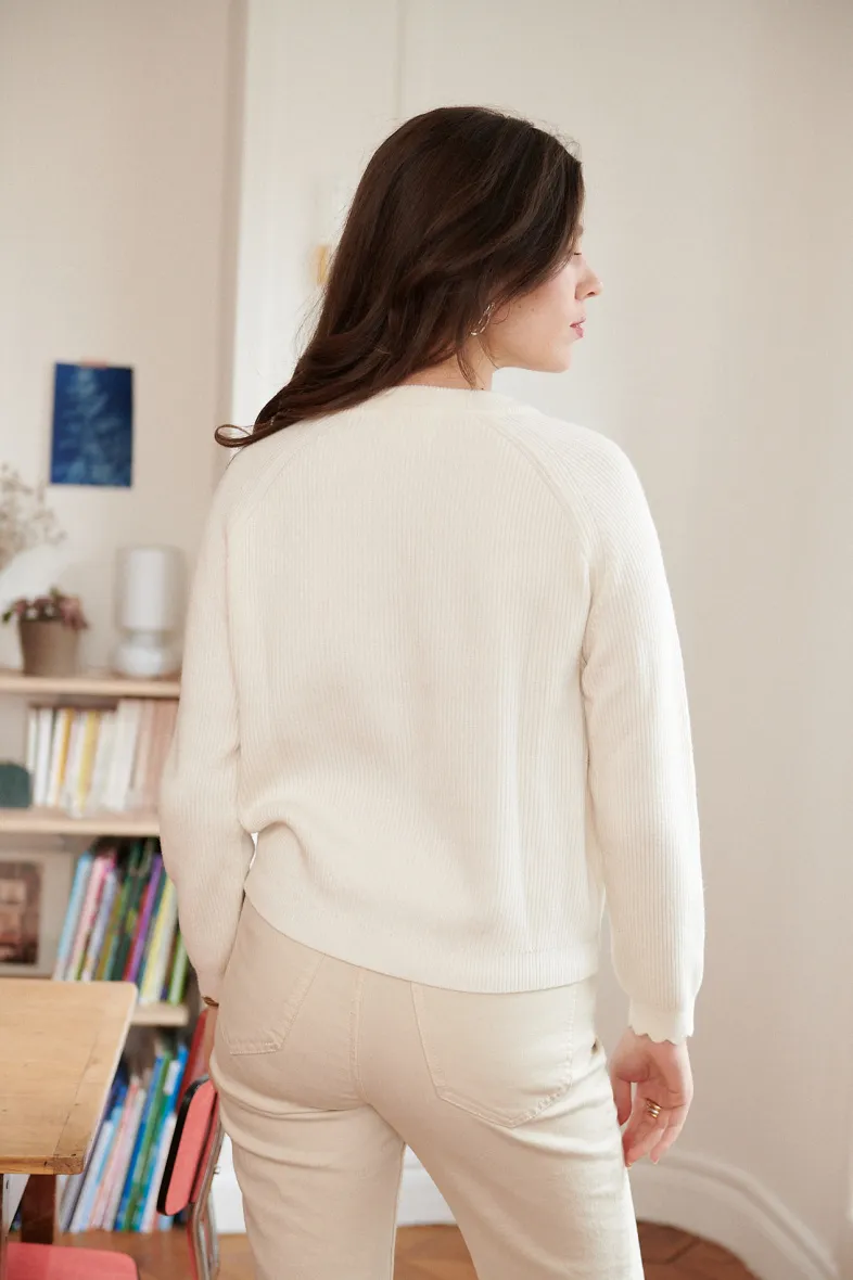 Pullover aus Wolle und Baumwolle mit Festonkanten