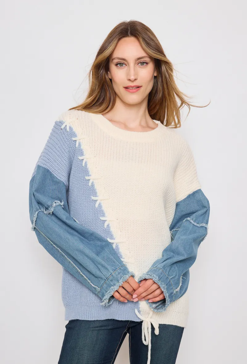 Pullover zweifarbig mit Jeansärmeln