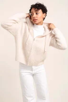 ZIP-CARDIGAN MIT KAPUZE AUS MOHAIR UND WOLLE